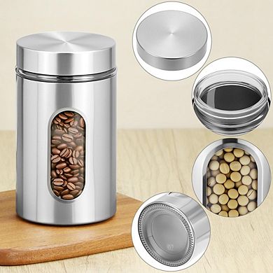 Airtight Stainless Steel and Glass Kitchen Canister Set, 3 Pack