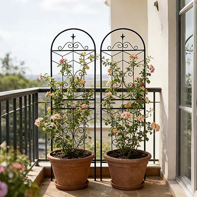 Loheer 2 Pack Metal Garden Trellis for Climbing Plants Outdoor Flower Support