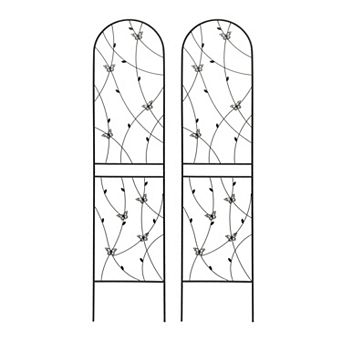 Loheer 2 Pack Metal Garden Trellis for Climbing Plants with Butterfly Decor