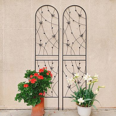 Loheer 2 Pack Metal Garden Trellis for Climbing Plants with Butterfly Decor