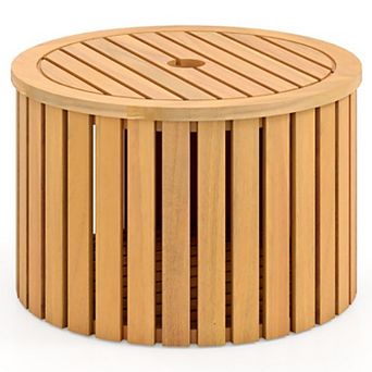 YIORTWO 2-in-1 Acacia Wood Outdoor Side Table with Storage Slatted Patio Table