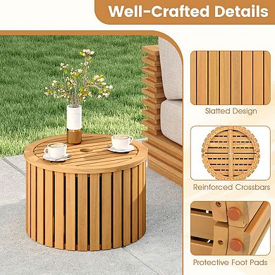 YIORTWO 2-in-1 Acacia Wood Outdoor Side Table with Storage Slatted Patio Table
