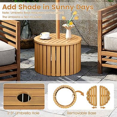 YIORTWO 2-in-1 Acacia Wood Outdoor Side Table with Storage Slatted Patio Table