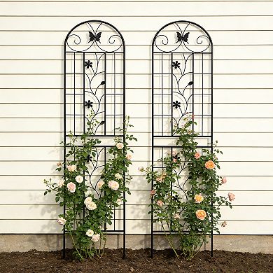 Loheer 2 Pack Metal Garden Trellis for Climbing Plants Outdoor Flower Support
