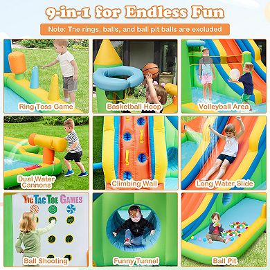 Inflatable Water Slide for Backyard, 9 in 1 Splash Pool Bouncer for Kids