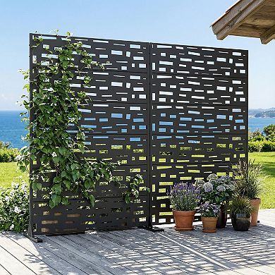 Two Packs Of 6 x 4 ft Outdoor Screen Enclosures Black Irregular Rectangular Galvanized Steel Panels