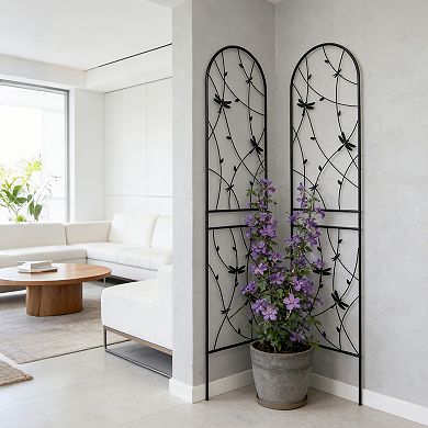 Loheer 2 Pack Metal Garden Trellis with Dragonfly Decor for Climbing Plants