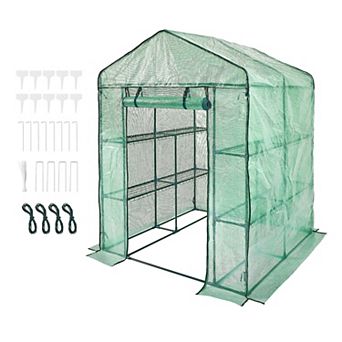 YIORTWO 4.6 x 4.6 ft Walk In Greenhouse with Shelves PE Cover Plant House