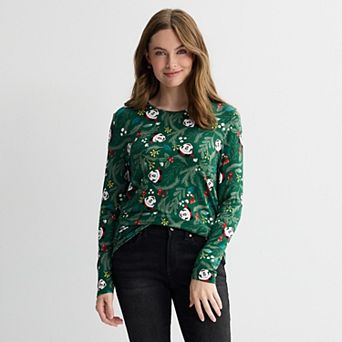 Women's Holiday Character Print Long Sleeve Graphic Tee