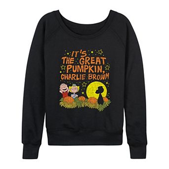 Women's Peanuts It's The Great Pumpkin, Charlie Brown Distressed French Terry Long Sleeve Tee
