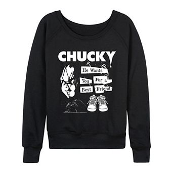 Women's Chucky He Wants You For a Best Friend French Terry Long Sleeve Tee