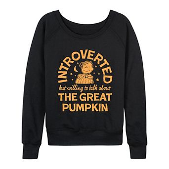 Women's Peanuts Introverted The Great Pumpkin Quote French Terry Long Sleeve Tee