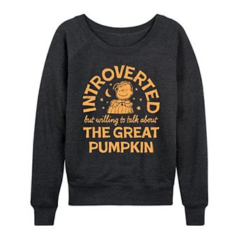 Women's Peanuts Introverted The Great Pumpkin Quote French Terry Long Sleeve Tee