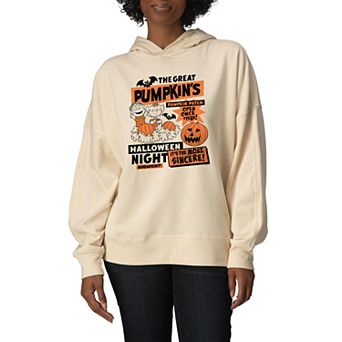 Women's Peanuts The Great Pumpkin's Pumpkin Patch Oversized Fleece Hoodie Sweatshirt