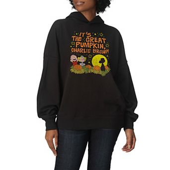 Women's Peanuts It's The Great Pumpkin, Charlie Brown Distressed Oversized Fleece Hoodie Sweatshirt