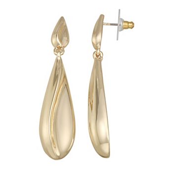 Nine West Gold Tone Sculptural Double Drop Earrings
