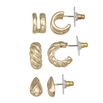 Nine West Gold Tone 3 pc Sculptural Earring Set