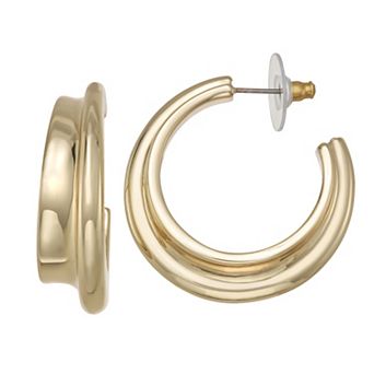 Nine West Gold Tone Sculptural C Hoop Earrings