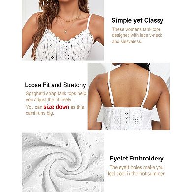 Zeagoo Womens Spaghetti Strap V Neck Lace Camisole Sleeveless Loose Flowy Summer Tops