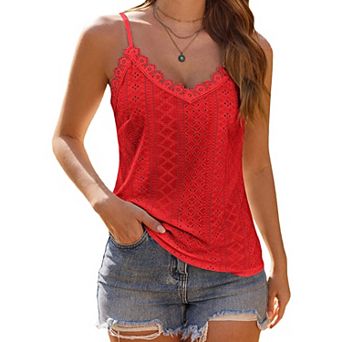 Zeagoo Womens Spaghetti Strap V Neck Lace Camisole Sleeveless Loose Flowy Summer Tops
