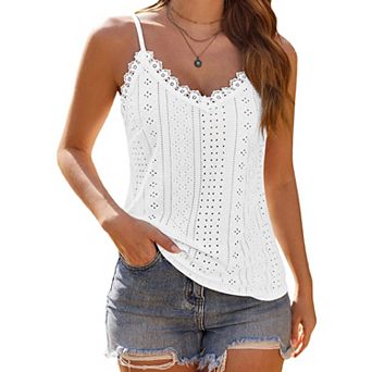 Zeagoo Womens Spaghetti Strap V Neck Lace Camisole Sleeveless Loose Flowy Summer Tops
