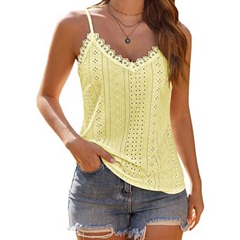 Zeagoo Womens Spaghetti Strap V Neck Lace Camisole Sleeveless Loose Flowy Summer Tops