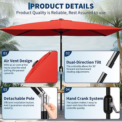 10ft Rectangular Patio Umbrella, Outdoor Table Umbrella w/ Crank&Push Button Tilt for Outdoor Patio
