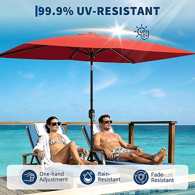 10ft Rectangular Patio Umbrella, Outdoor Table Umbrella w/ Crank&Push Button Tilt for Outdoor Patio