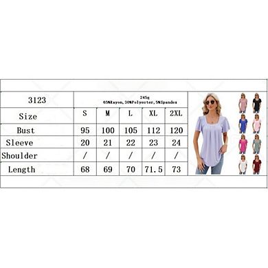 Women's Square Neck Short Sleeve Top Loose Summer Casual Tunic