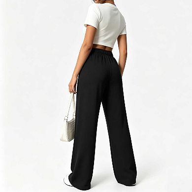 Women's High Waist Workout Pants, Drawstring Wide Leg Track Pants with Pockets