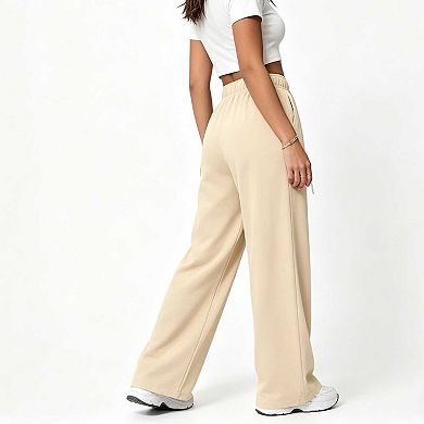 Women's High Waist Workout Pants, Drawstring Wide Leg Track Pants with Pockets
