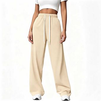 Women's High Waist Workout Pants, Drawstring Wide Leg Track Pants with Pockets