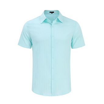 Mens Short Sleeve Solid Casual Button Down Shirts with Pocket