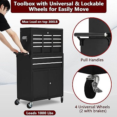 8-Drawer Rolling Tool Chest with Wheels Locking System, Detachable Top Cabinet,Toolbox Organizer