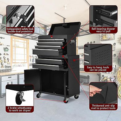 8-Drawer Rolling Tool Chest with Wheels Locking System, Detachable Top Cabinet,Toolbox Organizer