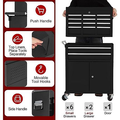 8-Drawer Rolling Tool Chest with Wheels Locking System, Detachable Top Cabinet,Toolbox Organizer