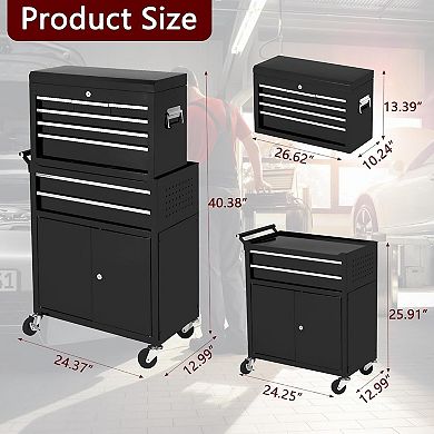 8-Drawer Rolling Tool Chest with Wheels Locking System, Detachable Top Cabinet,Toolbox Organizer