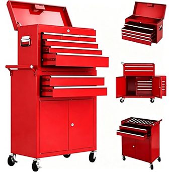 8-Drawer Rolling Tool Chest with Wheels Locking System, Detachable Top Cabinet,Toolbox Organizer