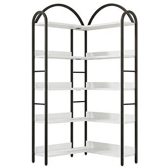 5 tier Bookshelf, Reversible Corner Bookshelf, Wooden Bookcase with Open Shelves and Metal Frame