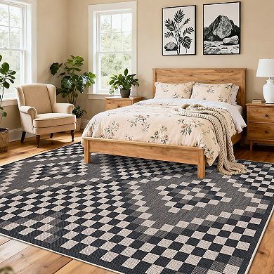 Linen Look Printed Area Rug Polyester Washable Backing, Foldable Indoor Decorative Carpet