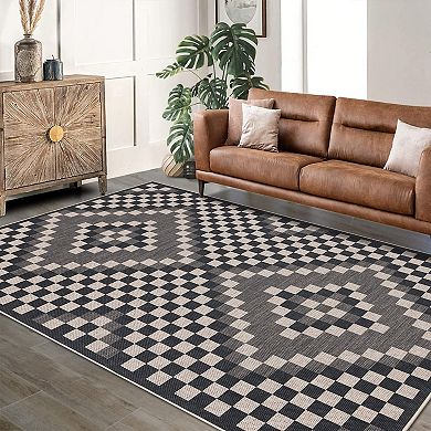 Linen Look Printed Area Rug Polyester Washable Backing, Foldable Indoor Decorative Carpet
