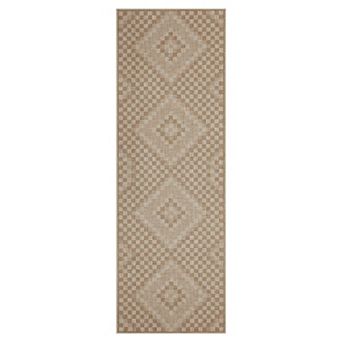 Linen Look Printed Area Rug Polyester Washable Backing, Foldable Indoor Decorative Carpet