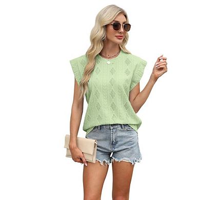 Women's Crewneck Cap Sleeve Top Lightweight Casual Summer Tank Blouse