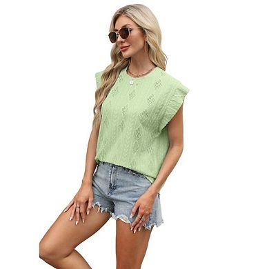 Women's Crewneck Cap Sleeve Top Lightweight Casual Summer Tank Blouse