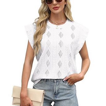 Women's Crewneck Cap Sleeve Top Lightweight Casual Summer Tank Blouse