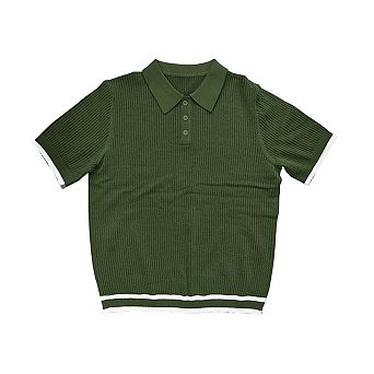 Men’s Contrast Trim Knit Polo Shirt Short Sleeve Button Collared Top