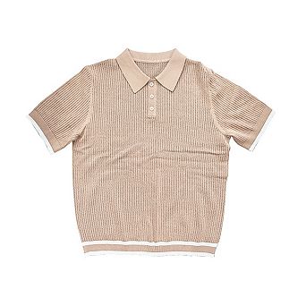 Men’s Contrast Trim Knit Polo Shirt Short Sleeve Button Collared Top