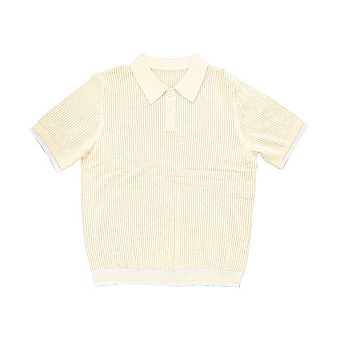 Men’s Contrast Trim Knit Polo Shirt Short Sleeve Button Collared Top