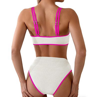 Womens Two Piece Bikini Double Straps Top And High Waist Bottom Bikini Sets