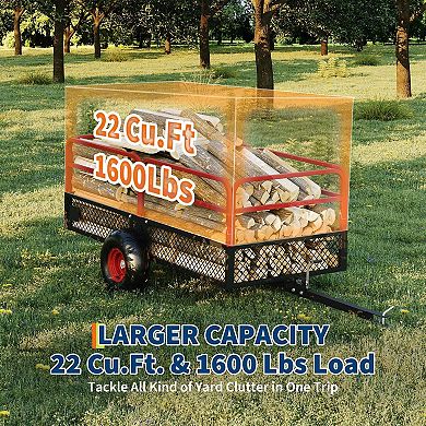ATV UTV Trailer Tow Behind Dump Cart, 1600 lbs 22 Cubic Feet Heavy Duty Garden Trailer Pull Behind